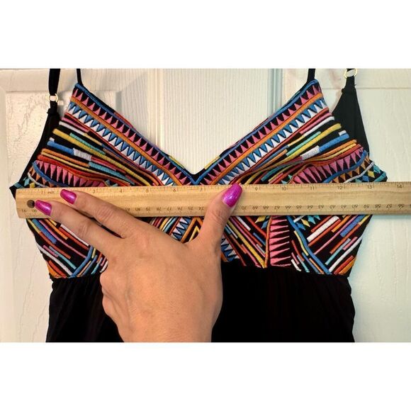 Pilyq Mosaic Embroidered Easy Going Spaghetti Strap Mini Dress With Back Ties XS - Picture 8 of 11